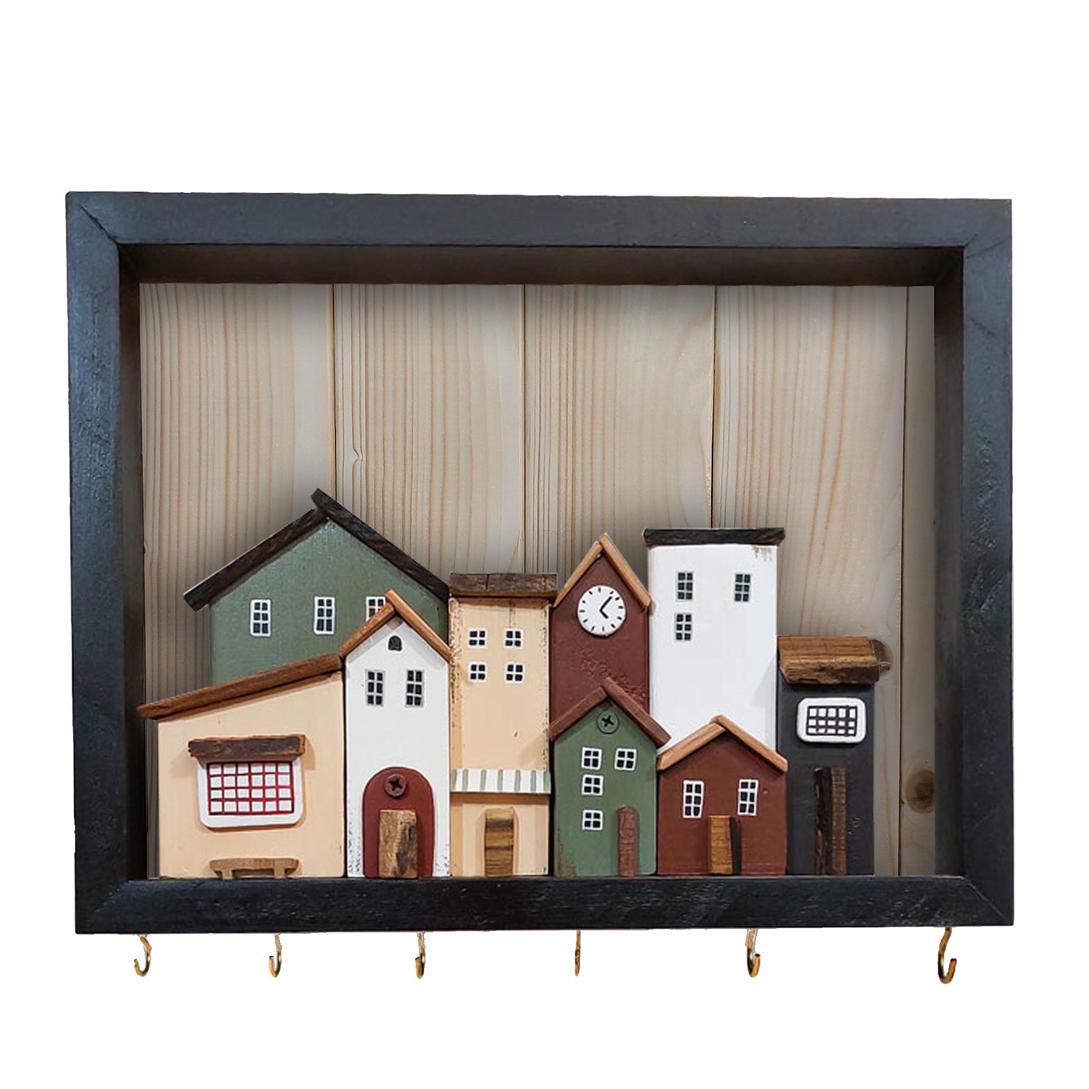 کاور جعبه فیوز و جاکلیدی چوبی دست ساز طرح دهکده رویایی کد 53592