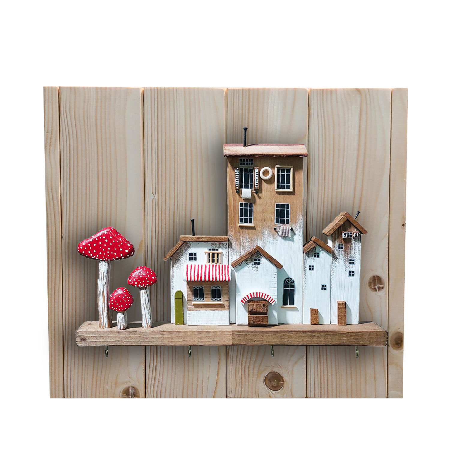 کاور جعبه فیوز و جاکلیدی چوبی دست ساز طرح دهکده رویایی کد 53682